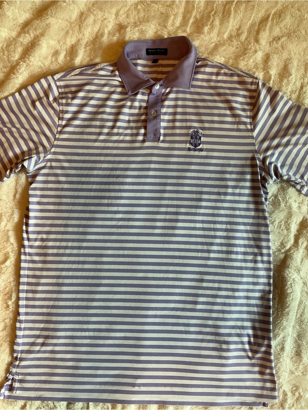 Peter Millar Lavender and White Striped Polo size large